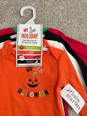 Baby Starters Orange Pumpkin 'My First Halloween' Bodysuit Pack